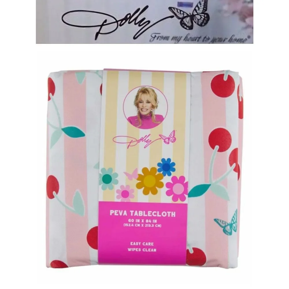 Dolly Parton Cherry Stripe Printed PEVA Tablecloth